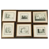 6 Charles Bragg charicatures prints: framed