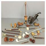 Gp Asst pipes incl Meerschaum, carved figural wood