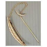 14k rose gold brooch w/ stick pin s/w pearls: