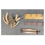 4 hat racks incl primitive log, etc- 22" longest