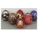 6 Russian Faberge style glass eggs- 4"H