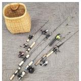 Gp ice fishing rods & reels in a pack basket