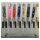 8 mechanical folding knives w/ holder- 9"H x