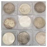 9 U.S. silver dollars: 3 Peace (1922, 2- 1923) &
