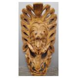 Lg hand carved wood lion mask 30"H 15"W