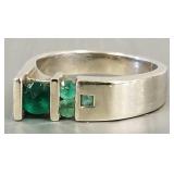 14k white gold ring s/w 3 emeralds & a green stone