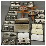 2 antique stereoviewers & box of stereoviews-