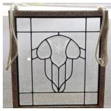 Beveled, leaded & etched glass window in ornate