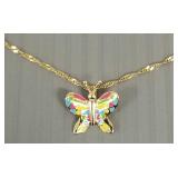 14k gold & enamel butterfly pendant on 14k chain: