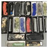 20 folding knives: Remington, etc- 8" largest open