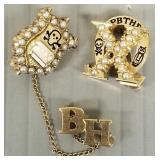 2 gold fraternity pins: 1- 14K & 1- 10K; both s/w