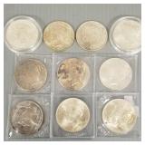 10 U.S. Peace silver dollars: 2- 1923, 8- 1922