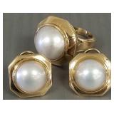Set: 14k gold & mabe pearl ring & earrings-