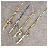 4 vintage bamboo rods w/ reels incl Heddon