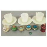 Gp small Asian articles: 3 jade cups/ saucers Gp small Asian articles: 3 jade cups/ saucers