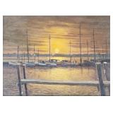 Warren Long signed oil on artist board "Yacht Club Warren Long signed oil on artist board "Yacht Club