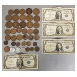 Gp foreign coins, etc incl silver certificates Gp foreign coins, etc incl silver certificates