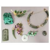 Gp incl jade jewelry, malachite pin, etc Gp incl jade jewelry, malachite pin, etc