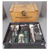 Gp folding, etc knives & a Winchester wooden Gp folding, etc knives & a Winchester wooden