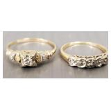 Two 14k gold vintage rings s/w diamonds: 3.4g, Two 14k gold vintage rings s/w diamonds: 3.4g,