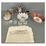Gp silverplate, porcelain, etc: salts w/ silver Gp silverplate, porcelain, etc: salts w/ silver