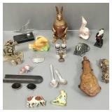 Gp metal & stone items incl powder flask, etc Gp metal & stone items incl powder flask, etc