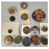 14 antique/ vintage sewing buttons: figural metal, 14 antique/ vintage sewing buttons: figural metal,
