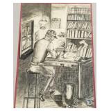 Allen signed charcoal artwork- book keeper- Allen signed charcoal artwork- book keeper-