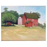 B. Crump signed oil on board: red barn- framed B. Crump signed oil on board: red barn- framed