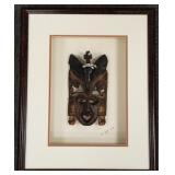 African carved wood, signed mask in shadowbox African carved wood, signed mask in shadowbox