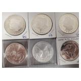 Six- .999 silver medallions Six- .999 silver medallions
