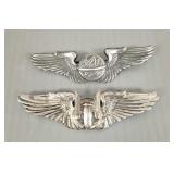 2 vintage sterling silver military pilots wings: 2 vintage sterling silver military pilots wings: