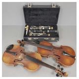 3 instruments: 2 violins- 1 marked Vuillaume Paris 3 instruments: 2 violins- 1 marked Vuillaume Paris