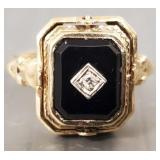 Antique 10k gold flip ring cameo/ black onyx & Antique 10k gold flip ring cameo/ black onyx &