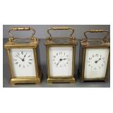 3 antique French carriage clocks: approx 4"H 3"W 3 antique French carriage clocks: approx 4"H 3"W