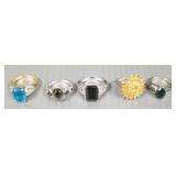 5 sterling silver rings s/w gemstones incl 5 sterling silver rings s/w gemstones incl
