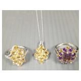 3 pcs sterling silver jewelry s/w citrine, 3 pcs sterling silver jewelry s/w citrine,