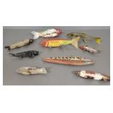 9 folk art spearing decoys: 9" longest 9 folk art spearing decoys: 9" longest