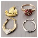 4 gold jewelry pcs: tested 10k ring, 10k single 4 gold jewelry pcs: tested 10k ring, 10k single