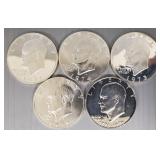5 silver Eisenhower dollars: 1971, 72, 73, 74 & 76 5 silver Eisenhower dollars: 1971, 72, 73, 74 & 76