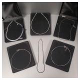 6 Asst sterling silver necklaces: chokers, etc- 6 Asst sterling silver necklaces: chokers, etc-