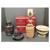 8 pcs pottery, etc: Spode Christmas tree mugs,