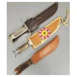 3 German Bowie knives w/ stag handles & sheaths-