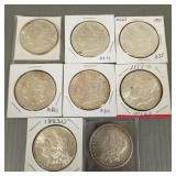 8 U.S. Morgan silver dollars: 1883-O, 1886-O,