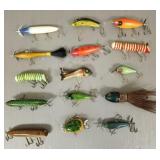 15 vintage fishing lures: side hooks, etc-