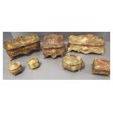7 antique art nouveau style metal jewelry caskets-