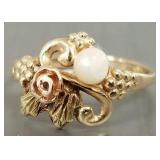 10k Black Hills gold ring s/w pearl (as seen;