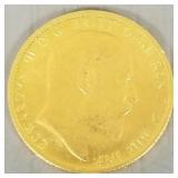 1908 English Sovereign gold coin: 8.0g