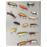 15 vintage fishing lures incl Heddon, some