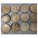 12 U.S. silver Franklin 1/2 dollars